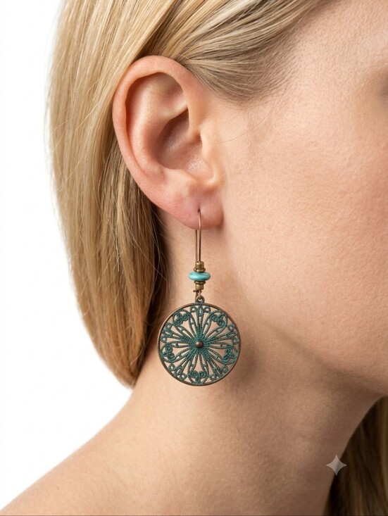 Jewelry - Turquoise Filigree Drop Earrings Blue Copper Western Feminine Handmade Festival